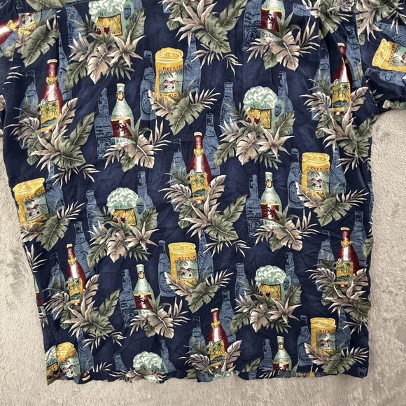 Vintage Steve & Barry's Hawaiian Shirt Mens XL Blue Tropical Beer Bottle Print - Picture 4 of 10